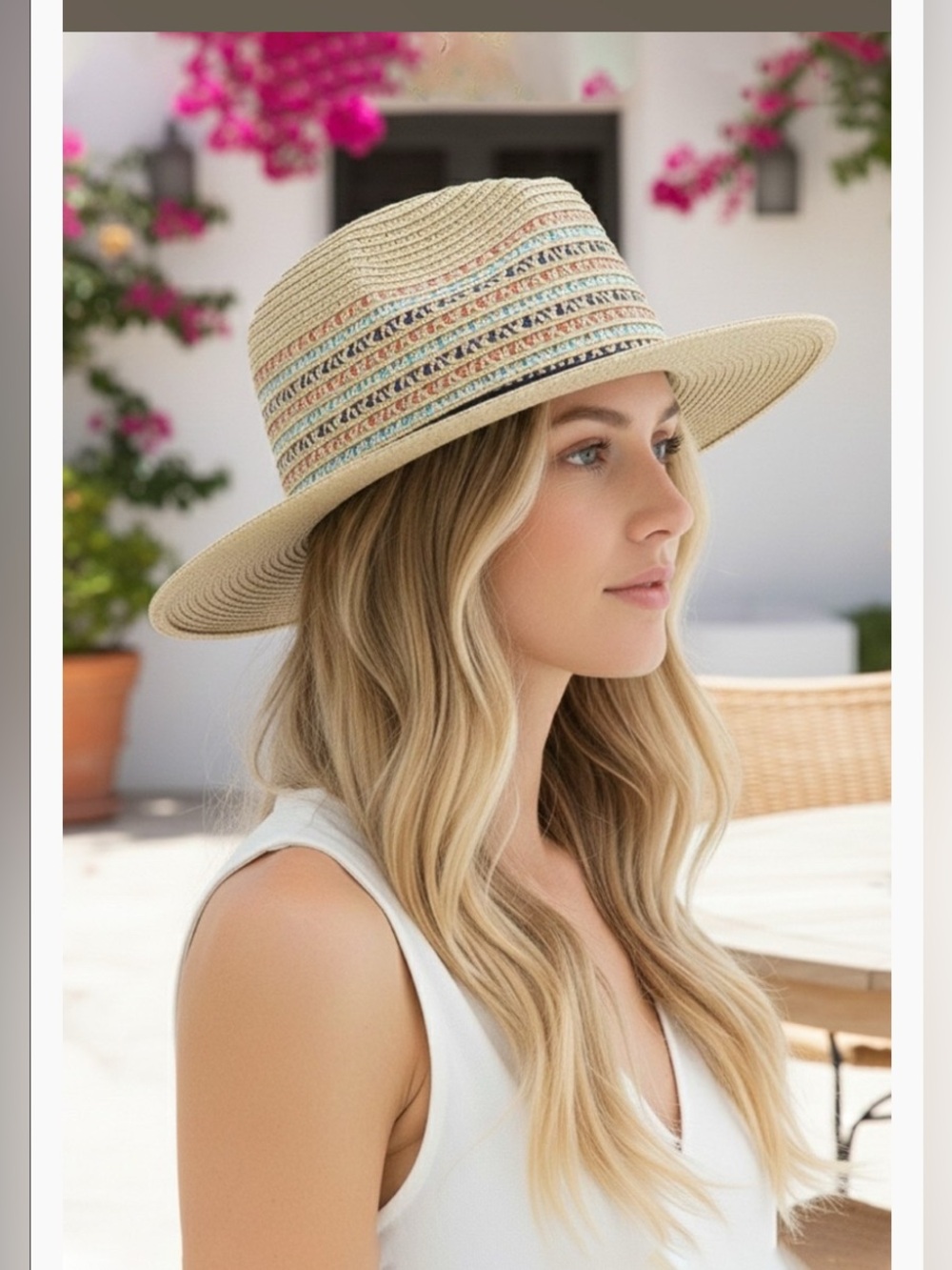 Straw Fedora Hat with Pastel Trim - Natural O/S (fits most)